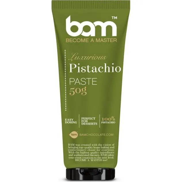Pistáciová ochucovací pasta BAM v balení 50 g, zelená pasta pro pečení a dochucování krémů