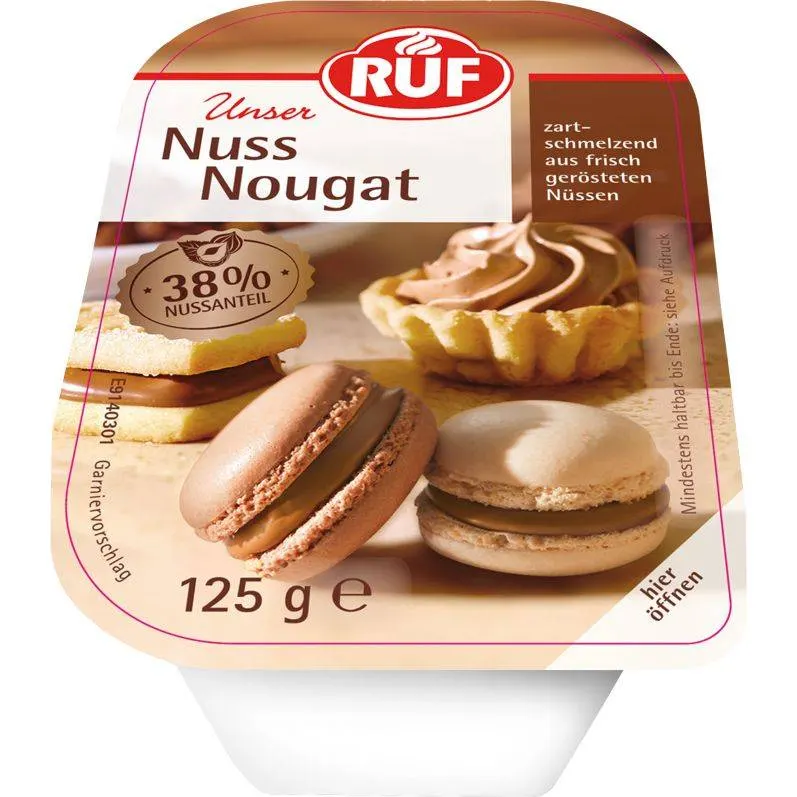 Balení nugátové náplně RUF s obsahem ořechů 38 %, hmotnost 125 g