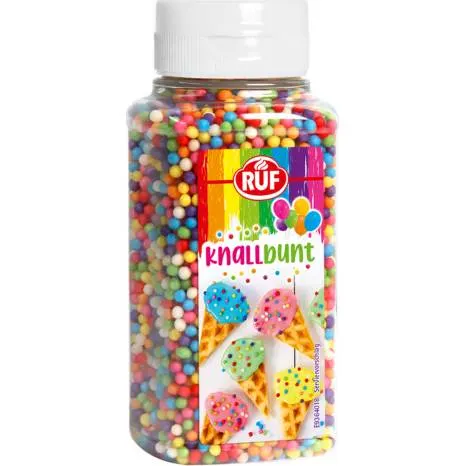 Barevné cukrové perličky RUF v balení 125 g, pestrý mix barev pro zdobení dortů a cukroví