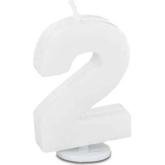 Bílá mini svíčka ve tvaru číslice 2, výška 4 cm, značka Stadter