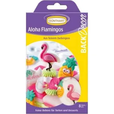 Cukrové dekorace ve tvaru plameňáků v balení 8 ks, značka Günthart, řada Aloha