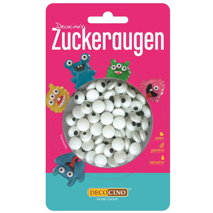 Cukrová očička DecoCino v balení 25 g, pevné dekorační oční kuličky z cukru