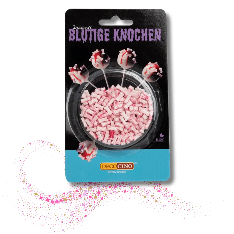 Krvavé cukrové kosti z cukru DecoCino, jedlé dekorace v balení 25 g, cca 50 kusů
