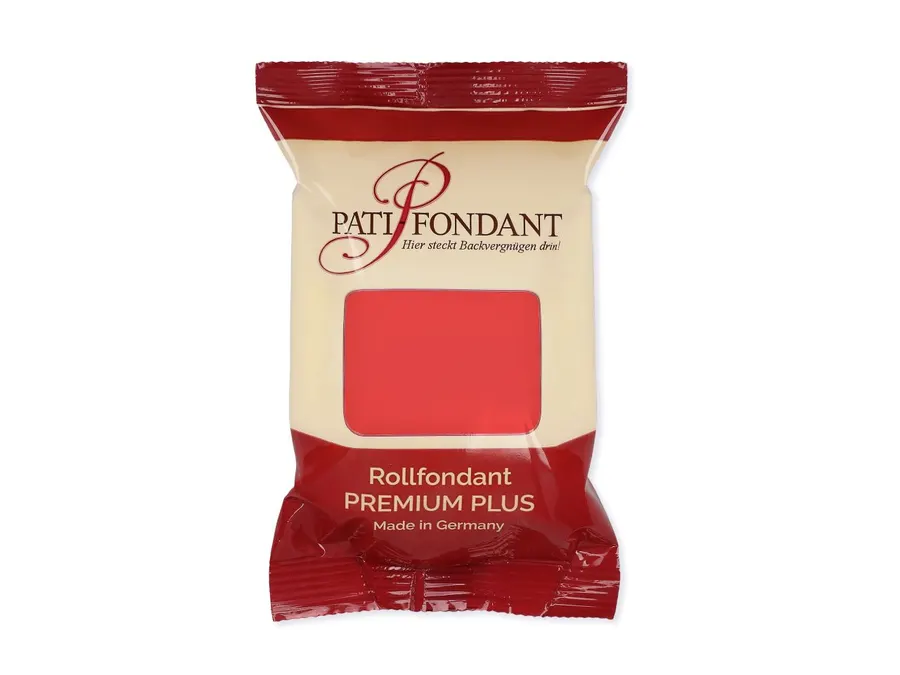 Balení červené potahovací hmoty PATI Premium na dort, 250 g, německý výrobek