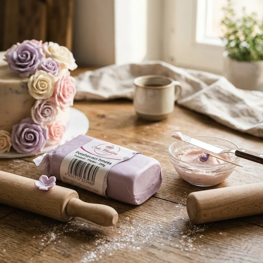 Potahovací hmota Premium Plus v šeříkovém odstínu, balení 250 g, značka Cake Masters