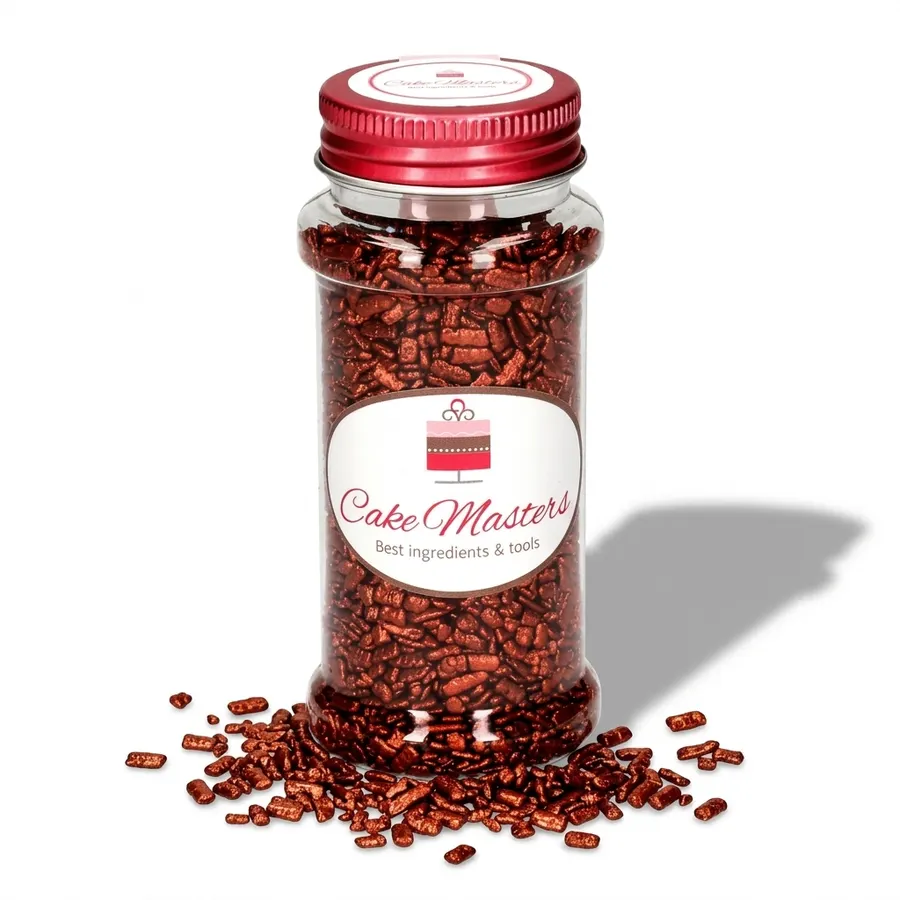 Lesklé bronzové čokoládové vločky Cake Masters na posyp, balení 80 g, velikost vloček 1 až 5 mm