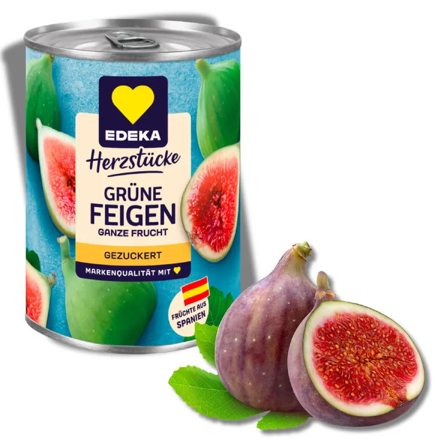 Sklenice kompotovaných fíků ve sladkém nálevu, značka EDEKA, balení 400 g