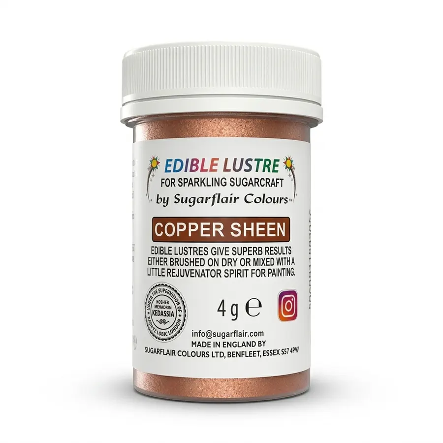 Měděný prachový lesk Sugarflair COPPER SHEEN v nádobce 4 g, jemný metalický prášek