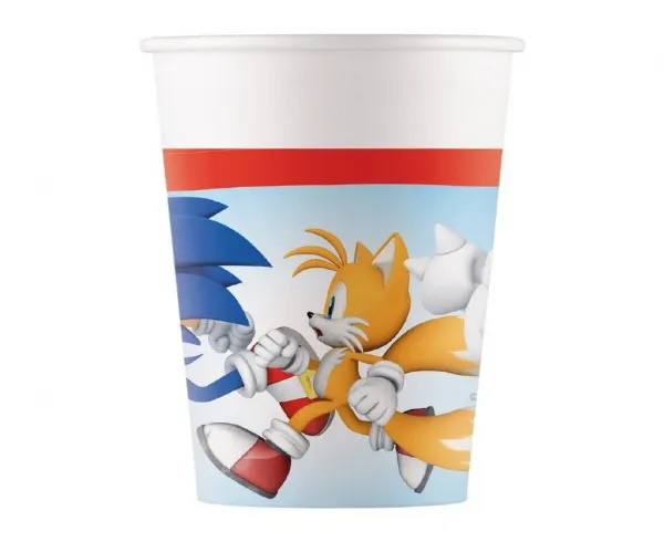 Papírové kelímky Sonic s motivem videoherní postavy, objem 200 ml, balení 8 kusů