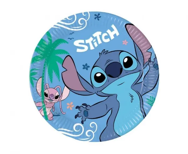Papírové talíře Stitch a Angel, průměr 23 cm, balení 8 ks, značka Procos