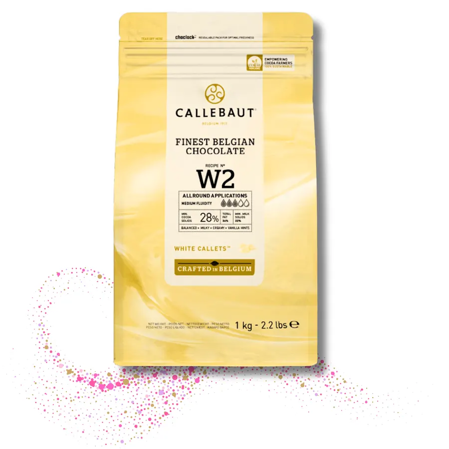Bílá čokoláda Callebaut W2 v balení 1 kg, belgická čokoláda s 28 % kakaové sušiny