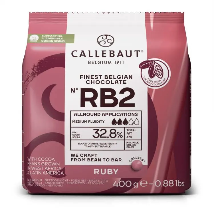 Rubínová čokoláda Callebaut v tabulkách, růžový odstín, balení 400 g
