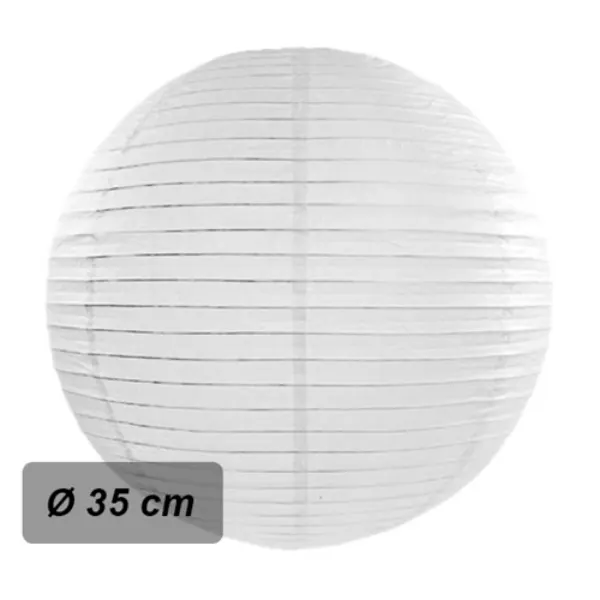Kulatý bílý papírový lampion s kovovou výztuhou o průměru 35 cm, jeden kus