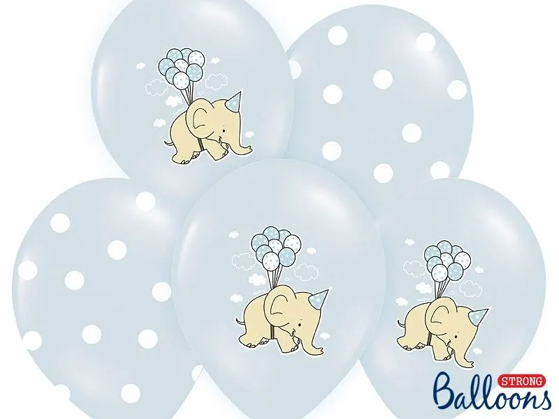 Pastelově modré balónky se slony PartyDeco, velikost 30 cm, balení 6 kusů