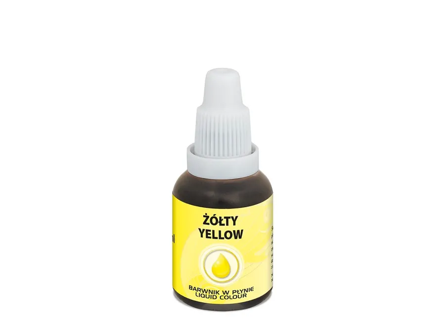 Žlutá tekutá airbrush barva Food Colours v lahvičce o objemu 20 ml