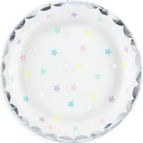 Papírové talíře Unicorn s motivem jednorožců a hvězdiček, průměr 18 cm, jednorázové