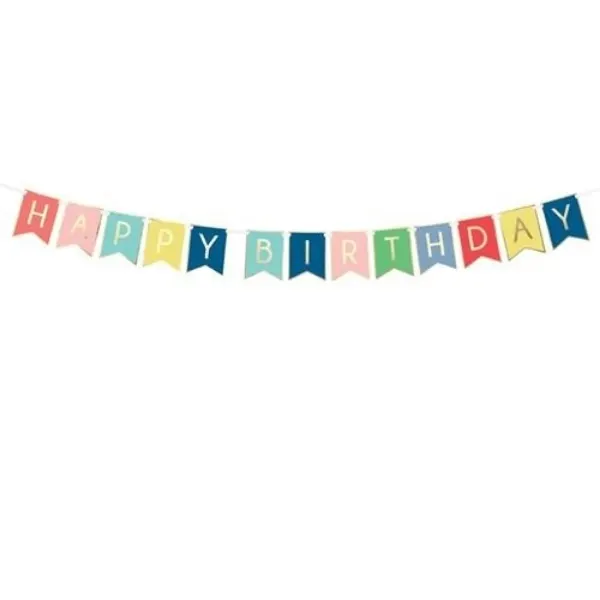 Party girlanda Happy Birthday z barevných papírových vlaječek, 1 ks, délka 175 cm