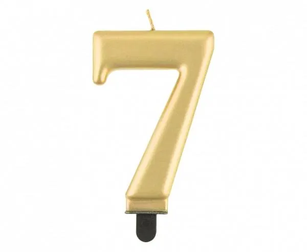 Zlatá dortová svíčka ve tvaru číslice 7, výška 8 cm, lesklý povrch