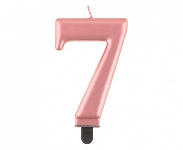 Růžovo-zlatá narozeninová svíčka ve tvaru číslice 7, výška 8 cm
