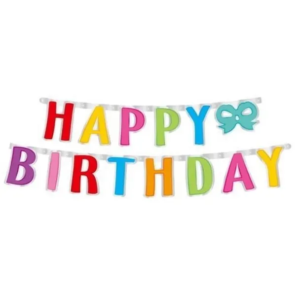 Papírová girlanda s nápisem Happy Birthday v pestrých barvách, rozměr 160 x 14 cm, balení 1 ks