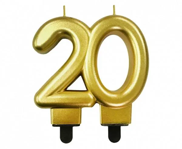 Zlatá dortová svíčka ve tvaru číslice 20, výška 8 cm