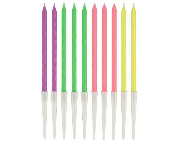 Dortové svíčky Neon twister ve tvaru spirály v makronkových barvách, balení 10 kusů o délce 13,5 cm