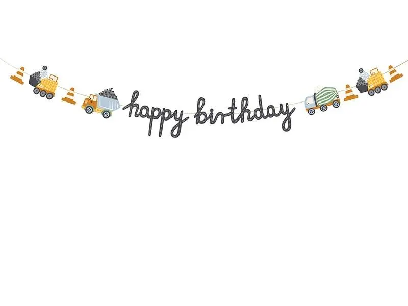 Narozeninová girlanda PartyDeco s motivem stavby a nápisem Happy Birthday, délka 200 cm