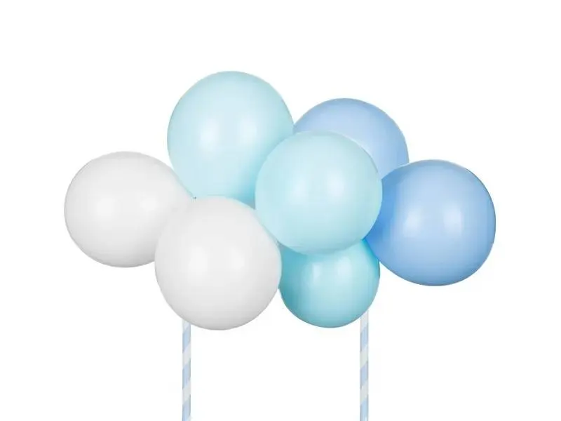Modrý zápich do dortu s balónky PartyDeco, sada 10 balónků o průměru 8 cm s tyčkami a lepenkou
