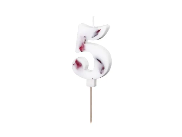 Dortová svíčka ve tvaru číslice 5 s okvětními lístky, 8 cm, 1 ks