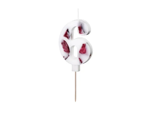 Dortová svíčka ve tvaru číslice 6 s okvětními lístky, 8 cm, balení 1 ks