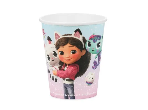 Papírové jednorázové kelímky s pohádkovým motivem Gábininého domku, objem 250 ml, balení 6 kusů