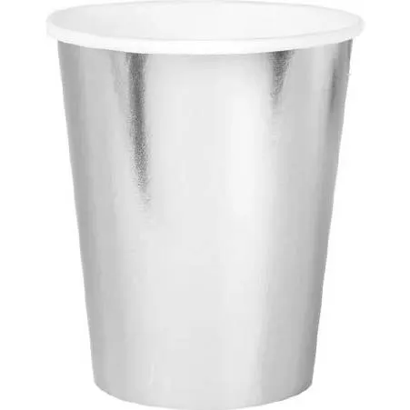 Stříbrné papírové kelímky o objemu 220 ml, balení 6 kusů