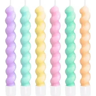 Barevné spirálové dortové svíčky Party Pal, šest kusů, výška 7,5 cm, pestré barvy