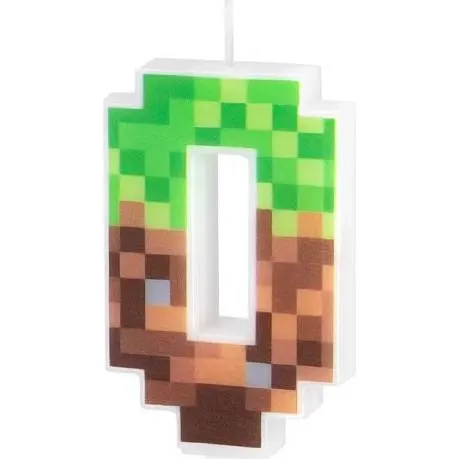 Svíčka číslo 0 ve stylu hry Minecraft, výška 7 cm, dortová svíčka pro dětské narozeniny