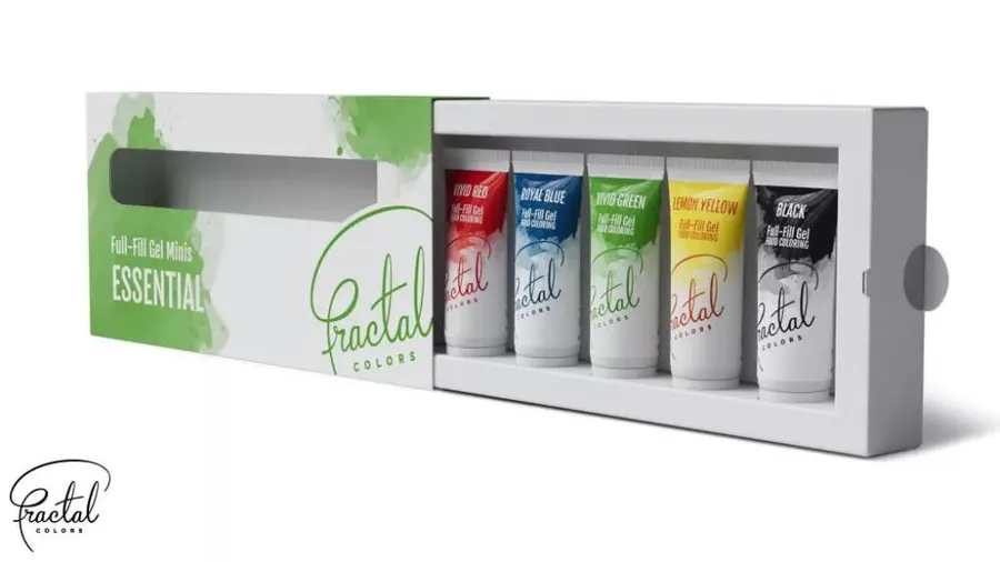 Sada pěti mini gelových barev Fractal v odstínech červená, modrá, zelená, žlutá a černá, 5 kusů po 12 g