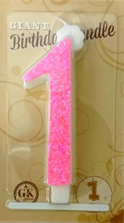 Velká růžová svíčka ve tvaru číslice 1, výška 13 cm, pastelový odstín