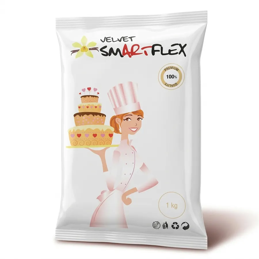 Bílá vanilková potahovací hmota Smartflex Velvet v balení 1 kg na dort