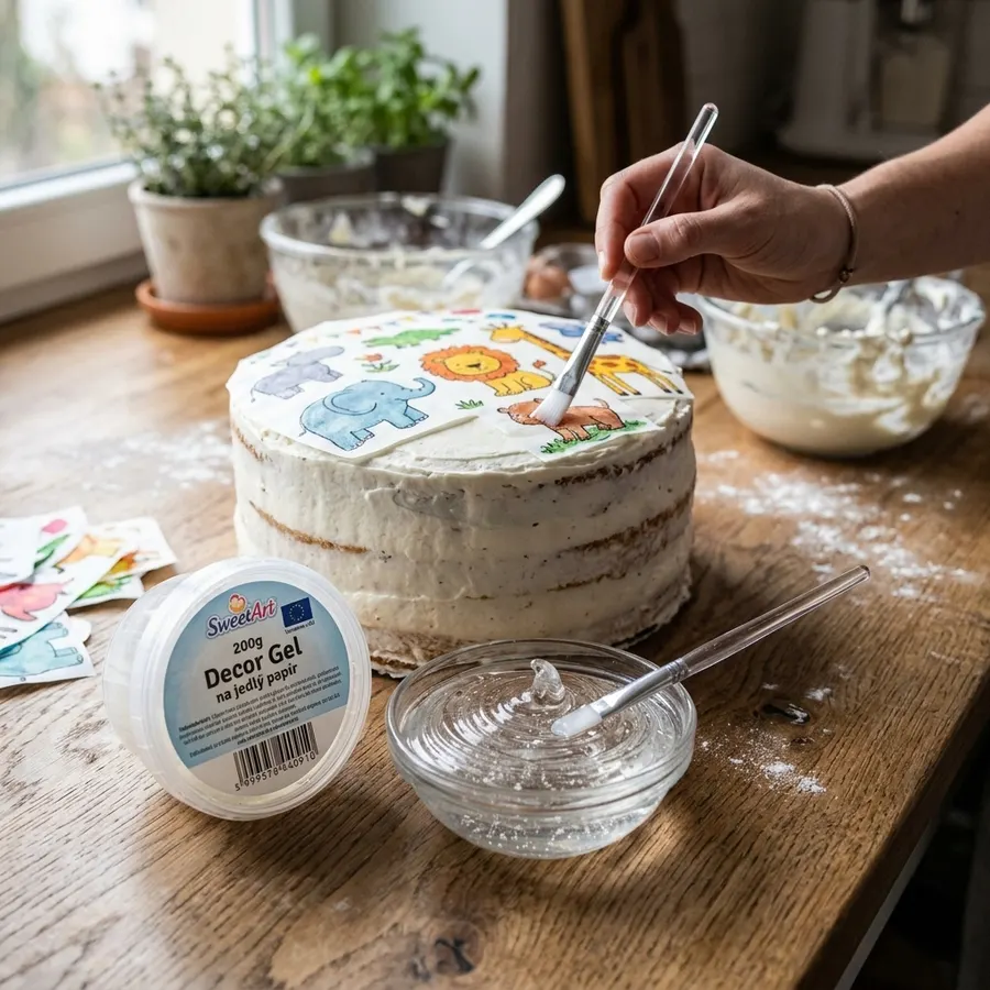Decor gel na jedlý papír SweetArt, sklenice 200 g s průhledným lesklým gelem