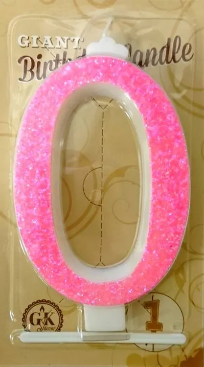 Růžová dortová svíčka číslo 0 o výšce 13 cm s pastelovým odstínem