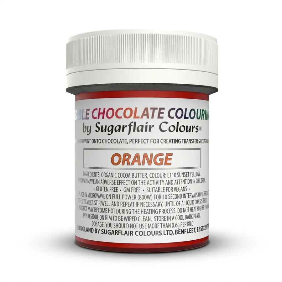 Oranžové barvené kakaové máslo Sugarflair v balení 35 g na pečení a zdobení