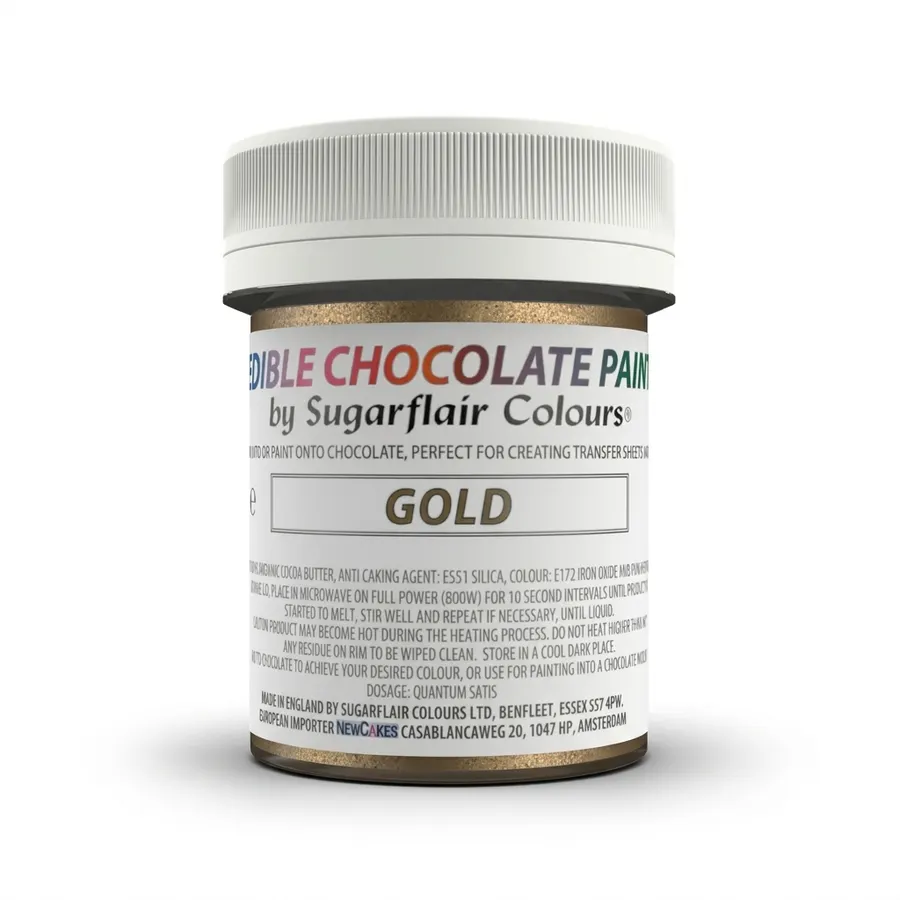 Zlatá gelová barva na čokoládu Sugarflair v balení 35 g, na bázi kakaového másla k barvení a malování štětcem