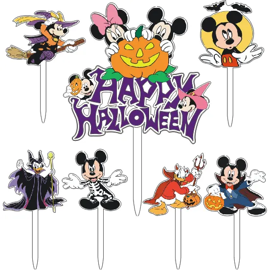 Zápich do dortu s motivem Mickey Halloween od Cakesicq, hotová plastová ozdoba na zapíchnutí