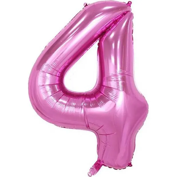 Růžový fóliový balónek ve tvaru číslice 4 o velikosti 102 cm