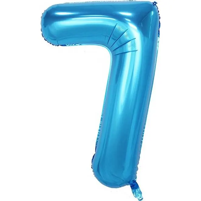 Modrý fóliový balónek ve tvaru číslice 7, výška 102 cm, jednotlivý kus