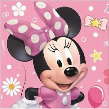 Papírové party ubrousky s motivem Minnie Mouse, čtvercové 33x33 cm, balení 10 ks