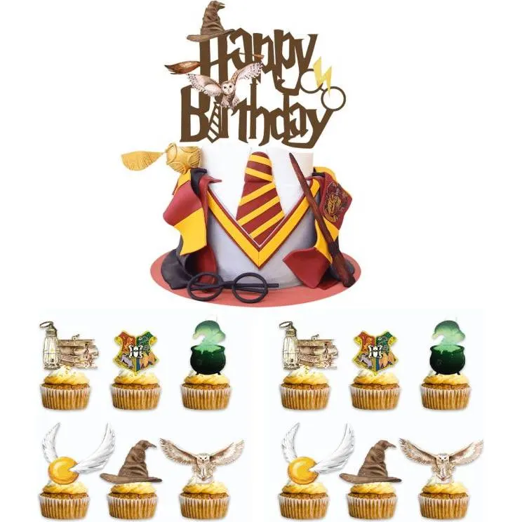 Sada 25 nejedlých zápichů na dort s motivem Harry Potter, pro dekoraci muffinů a sladkých barů