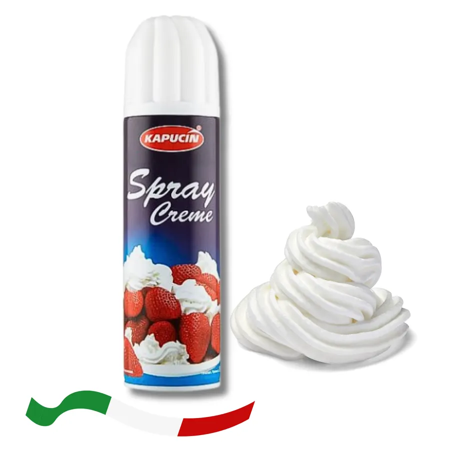 Sprejové balení rostlinné šlehačky Kapucín, 250 g, bílá nadýchaná šlehačka