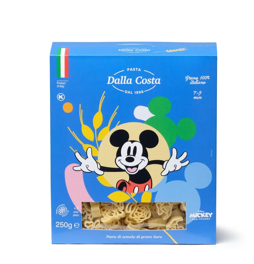 Dětské těstoviny Mickey Mouse DISNEY, semolinové těstoviny ve tvarech Disney postaviček, balení 250 g
