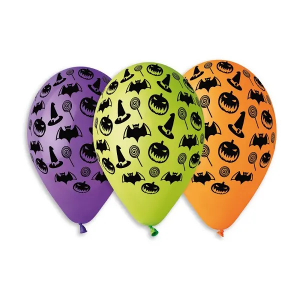 Latexové balónky s halloweenským potiskem, průměr 30 cm, balení 5 ks, barevný motiv pro podzimní party