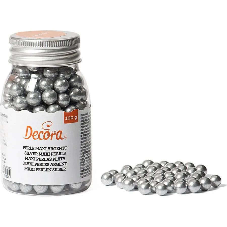 Stříbrné cukrové perly na zdobení, balení 100 g, značka Decora